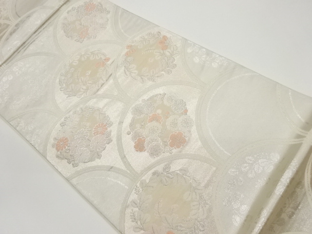 青海波に梅・秋草模様織出し袋帯